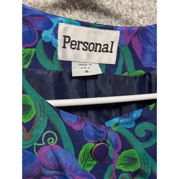 Vintage Personal Womens Size 16 Purple Blue Floral Blazer Long Sleeve Padded - Picture 2 of 8